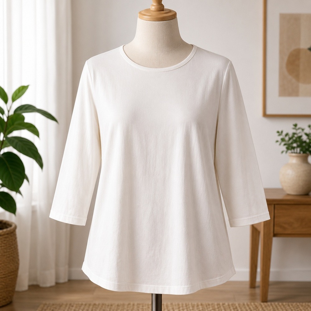 Susan Graver Weekend Essentials Top Womens XLP White Long Sleeve Crew Neck Shirt